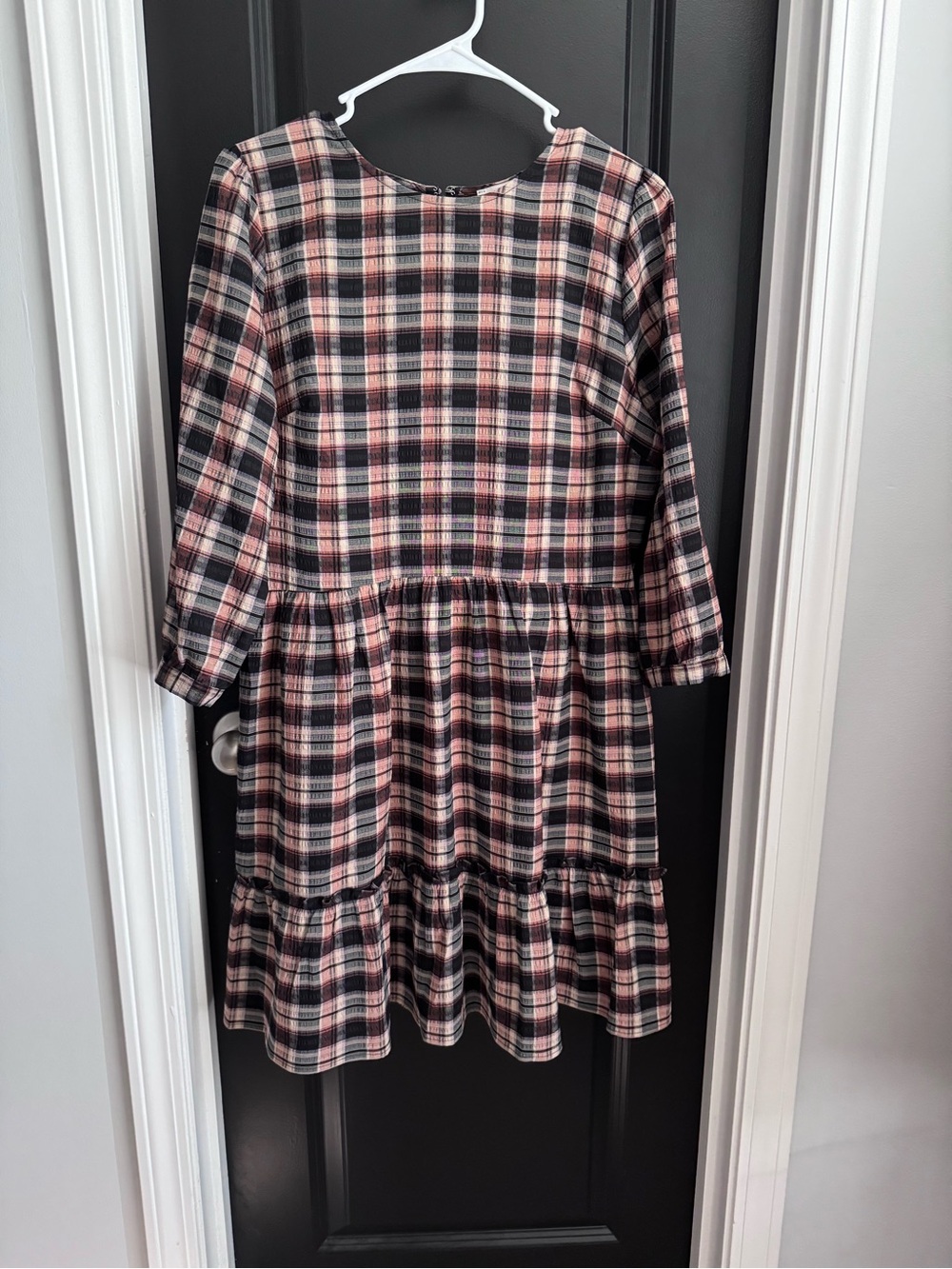 LOFT Girls Plaid Tiered Dress in Pink and Black